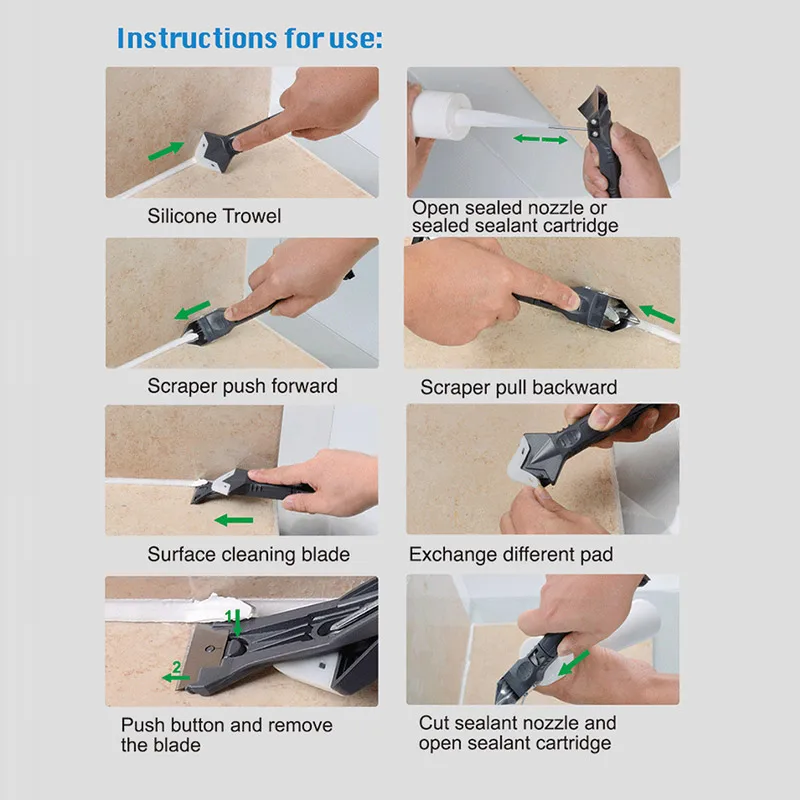 

Hot Multifunctional Sealant Caulking Tools 5 in 1 Caulk Remover Applicator Sealant Nozzle Cutter PLD