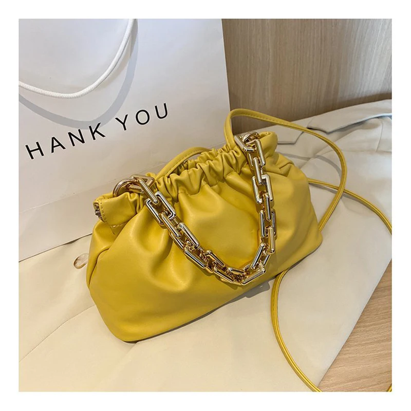 

Golden Chain Pleated PU Leather Shoulder Bag Bags For Women 2021 New Messenger Bag Fashion Purses And Handbag Bolsos Para Mujer