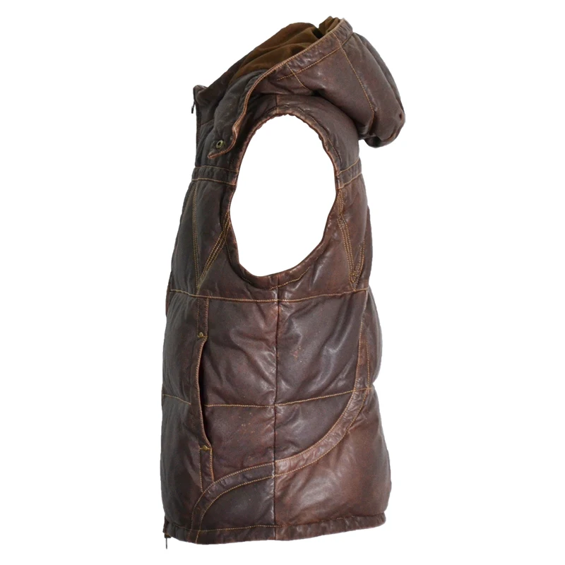 2020 мужской кожаный пуховый жилет с капюшоном Мужской винтажный итальянский из