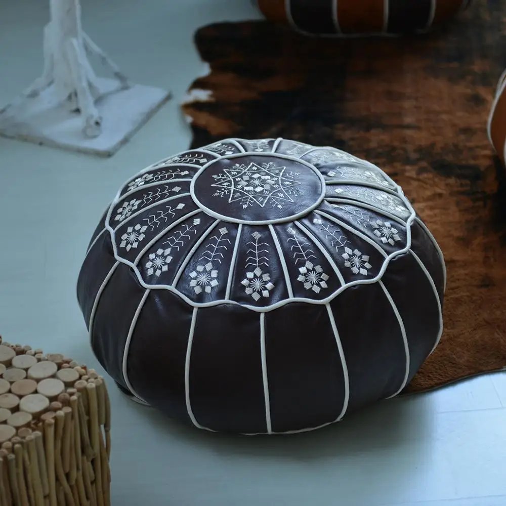 Decorative Moroccan Artificial Leather Pouf Hassock Ottoman Footstool Round & Large 50*50*30cm Unstuffed Cushion | Дом и сад