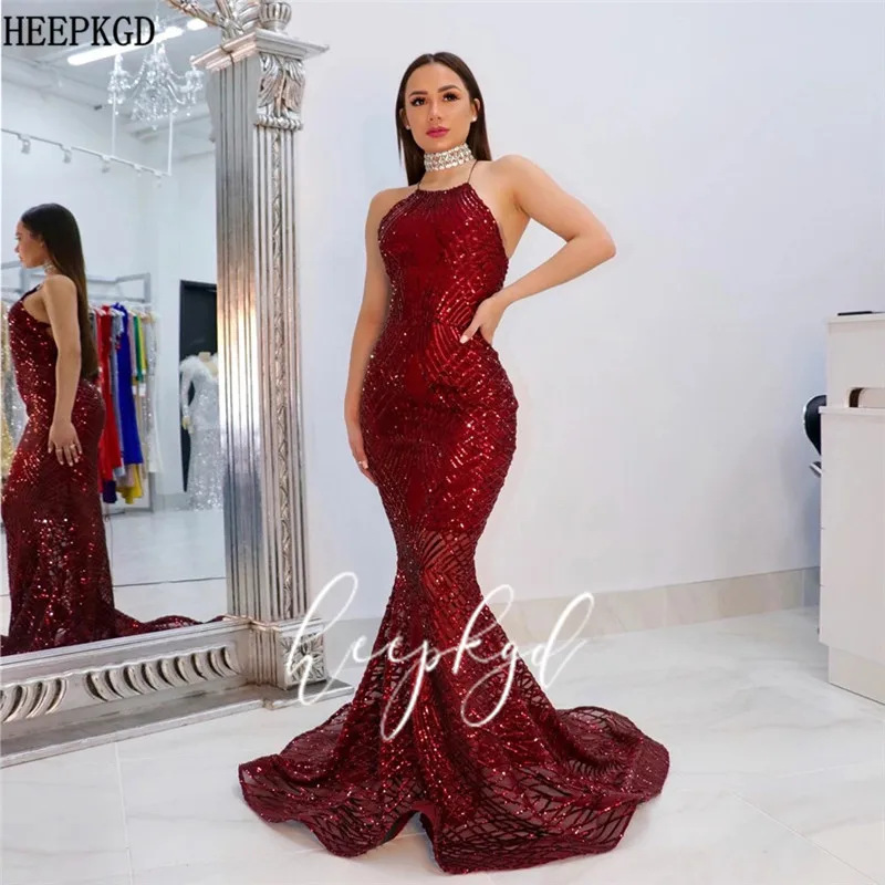 

Блестящее бордовое длинное вечернее платье русалки с блестками и открытой спиной, Сексуальные вечерние платья для выпускного вечера, новый...