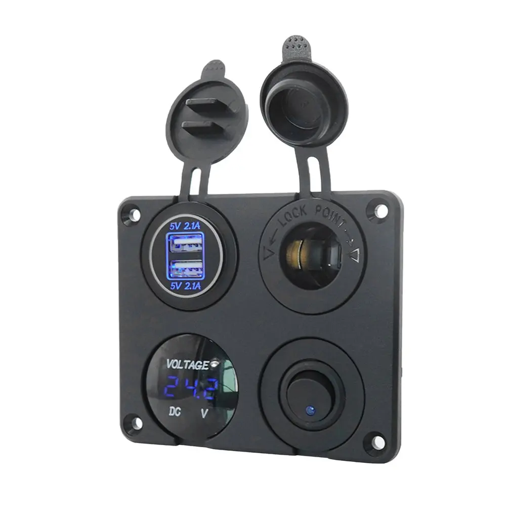 

For Boat Marine RV Truck Camper Vehicles Switch 12V Cigarette Lighter 4 In 1 Car Charger Dual USB Charger Switch Panel