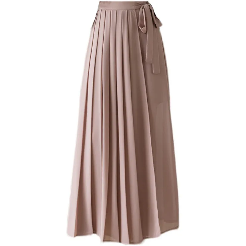 

Women Pants Summer Korean Loose Wide Leg Chiffon Pant Bandage Fashion Pleated Skirt Pants High Waist Elastic Waist Trousers 2021