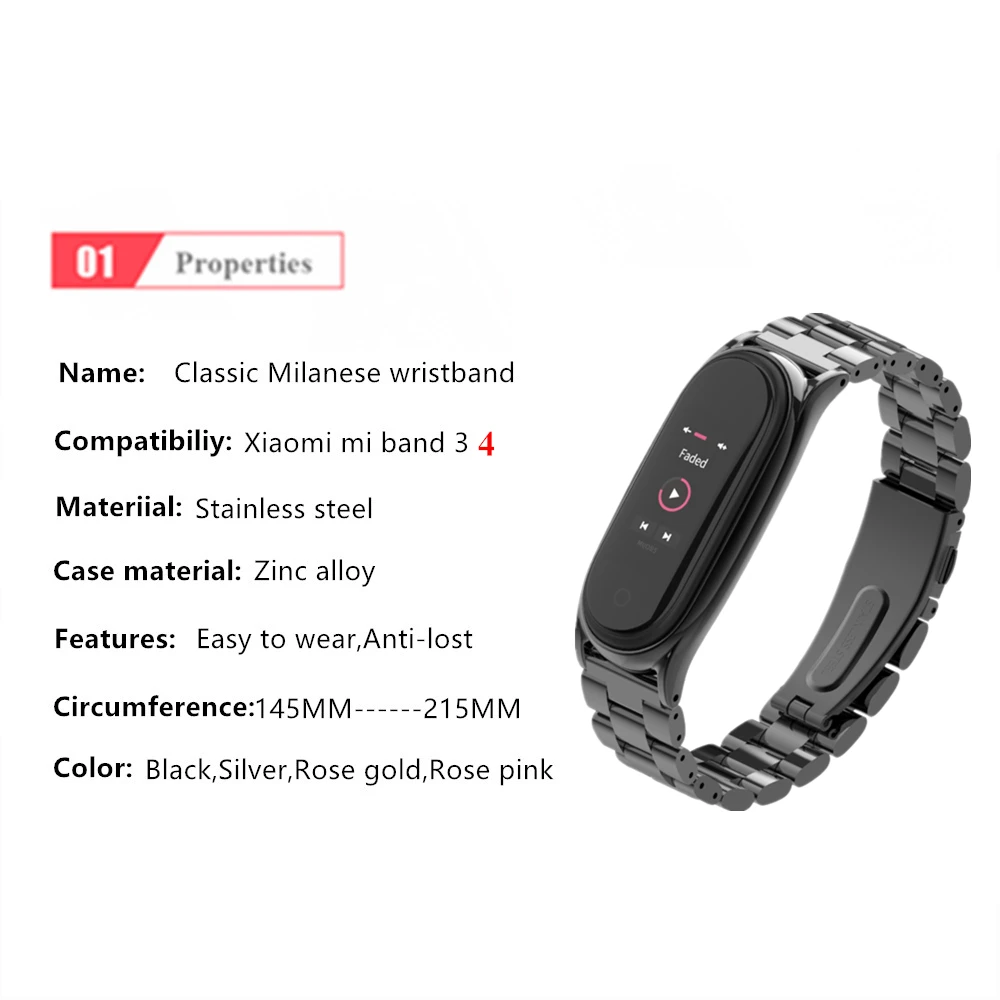 Металлический браслет из нержавеющей стали для Mi Band 4 3 совместимый Xiaomi