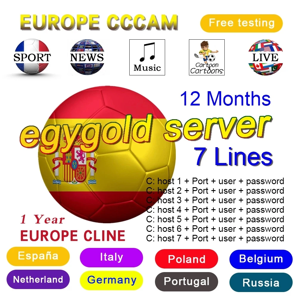 

Spain stable cccam egygold 7 lines for Europe support Portugal Germany Netherlands is compatible with speaker satellite TV