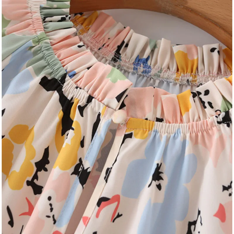 

2021 Flower Design Women Elegant Sen Line Sweet Loose Dress Elastic Collar Floral Printed Mini Dress Long Sleeve Straight Dress