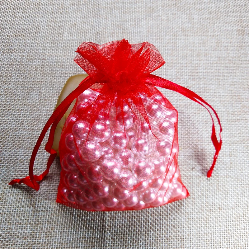 red 100 шт. Подарочный пакет для ювелирных изделий 7x9 9x12 10x15 13x18 см Упаковка из органзы для украшений сумки для свадебной вечеринки Рождественский подарок упаковка сумки - Цвет: red