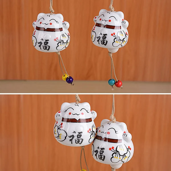 Новинка Керамическая подвеска Кот на удачу колокольчики украшение для