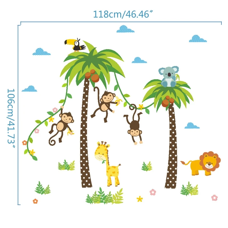

Monkey Coconut Tree Cartoon Wall Sticker Home Living Room Children's Room Nursery Background Wall Decoration Stickers