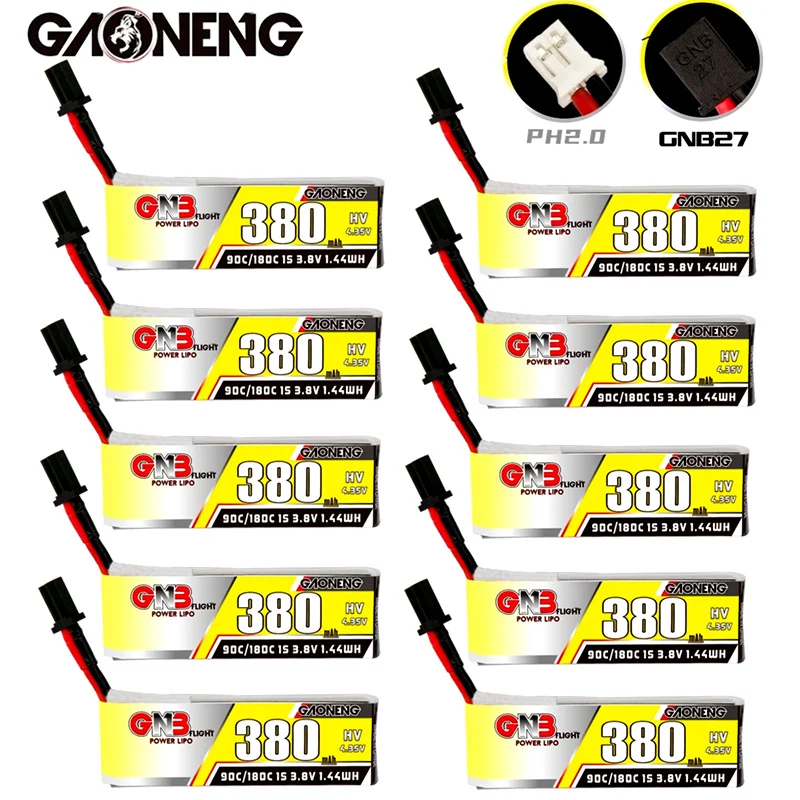 10 unids/set GNB GAONENG 380mah 4,35 V 90C/180C 1S HV LiPo bater&iacute;a con GNB27/PH2.0 para Tinyhawk Nanohawk FPV 4 eje UAV Drone RC Drone-0