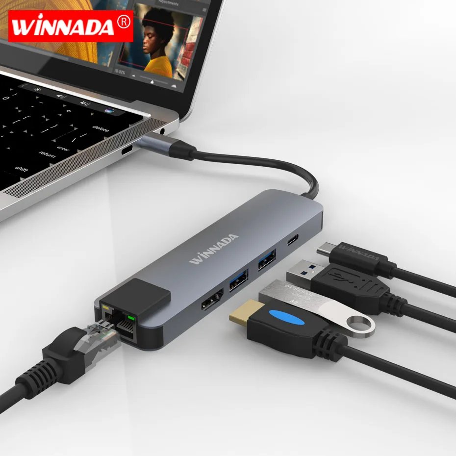 5 в 1 type C концентратор HDMI адаптер 4K для macbook pro usb хаб 3 0 Компьютерные аксессуары Gigabit