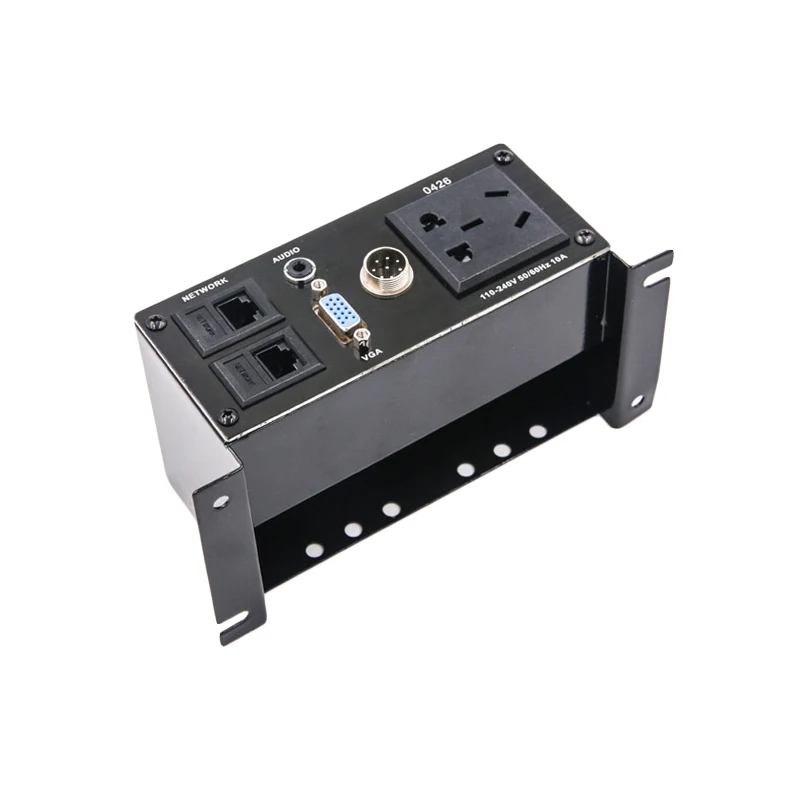 Multimedia Desktop Socket Zinc Alloy Panel With 3.5mm Audio VGA Aviation 8Pin Microphone Plug Dual Network Port |
