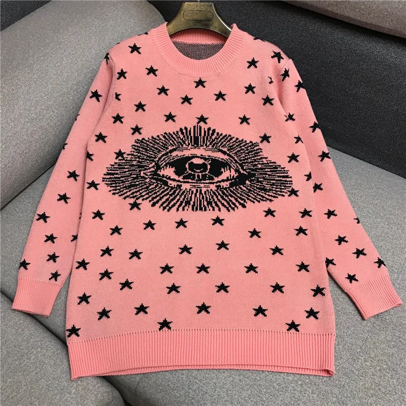 

Luxury Designer Brand Knitted Pullovers for Women Causel O Neck Oxeye Star Pink Loose Knitted Sweater