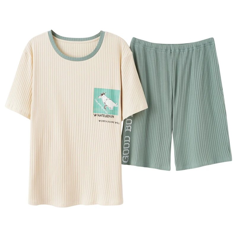 

Couple Pajamas Sets Women Soft Cotton Cartoon Fashion Homewear Men Short Sleeve Sleepwear Summer Light Green Kawaii Nightwear