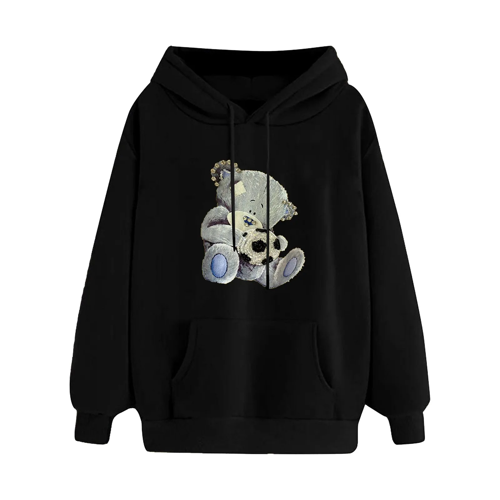 2021 Oversize Cute Bear Print Sweatshirt Kawaii Hoodies Women Top Clothes Hoody Female Itself Winter Women Hoodies Full Sleeve