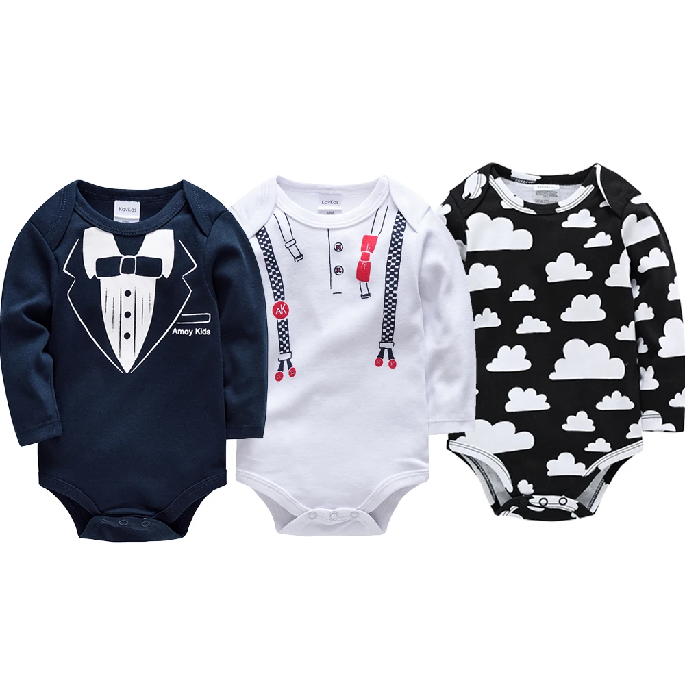 

Kavkas Baby Boy Bodysuits Summer 100%Cotton Long Sleeve Cartoon Lion Graffiti Printing 3 Piece Set Kid Clothes