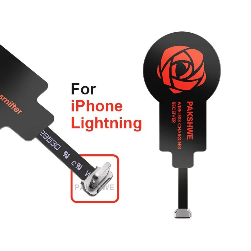 Red for iPhone Qi Беспроводное зарядное устройство приемник модуль адаптер для Lightning iPhone 5 5S 5C SE 6S 7 7Plus Android Micro-usb type-C телефоны универсальные - Тип штекера: Red for iPhone