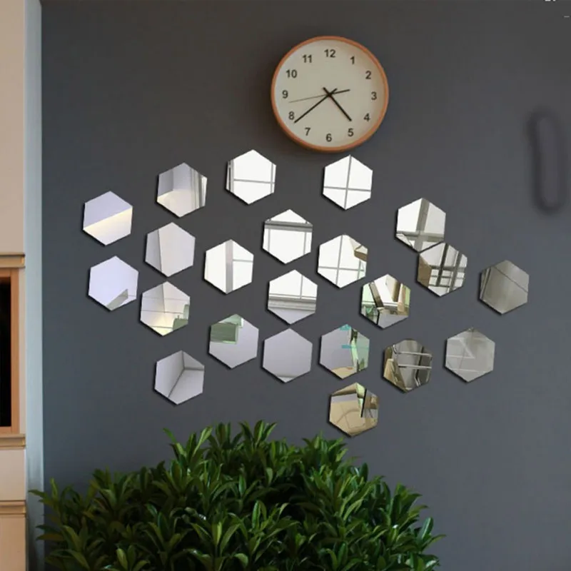 

24 Pcs Acrylic Hexagon Mirror Wall Stickers 3D Decal Bedroom Wall Paper Decorations Art DIY hexagon Geometric Shape Home Decor