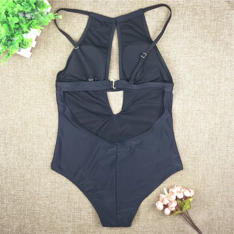 Черный Одна деталь Плавание костюм женский купальник монокини вырезать ванный