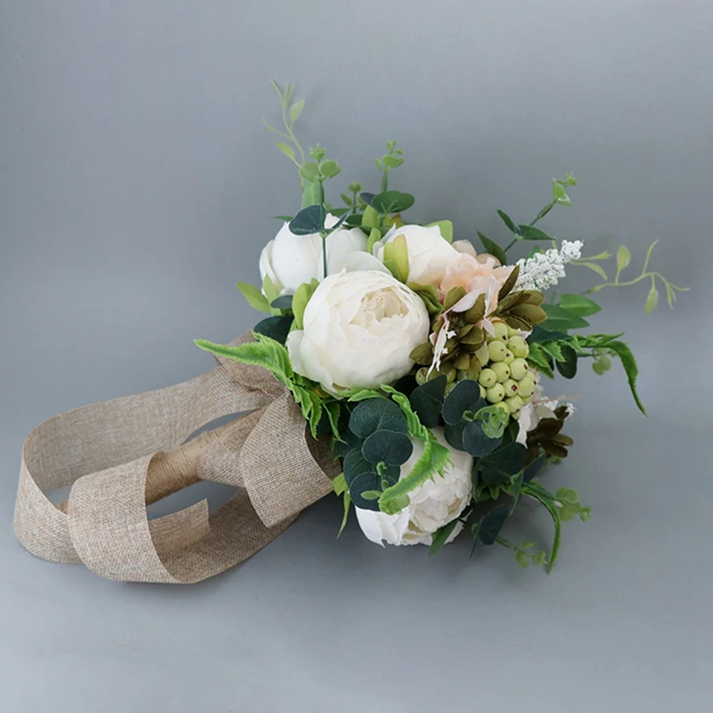 

Wedding Bridal Bouquet Artificial Peony Flowers Berry Bride Wedding Holding Flowers, Bridesmaid Holding Flower