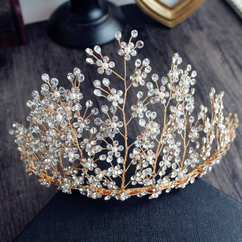 

Gold Bridal Tiara Crown Wedding Hair Headpiece Crystal Hair Accessories Bride Hair Jewelry