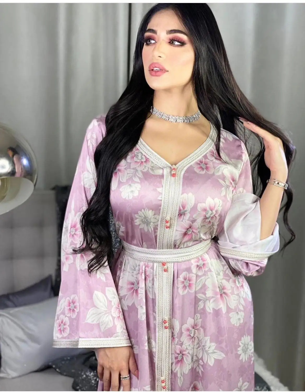 Мусульманское шелковое платье Abaya с принтом кимоно хиджаб халат платья в