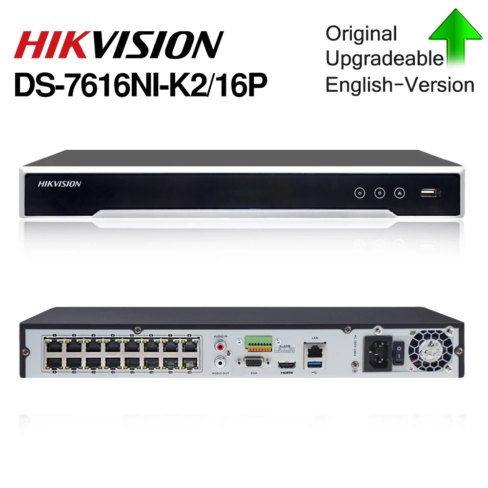 Hikvision PoE NVR DS-7616NI-K2/16P 16CH H.265 12mp POE для IP Камера Поддержка двухстороннее аудио HIK-CONNECT |