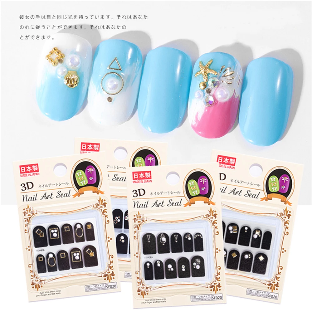 10 шт./лист ногтей заклепки Стикеры круглые квадратные круги жемчуг Сплав Бусины 3D