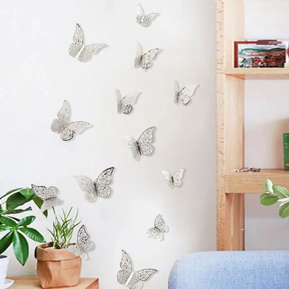 12 шт./лот 3D в форме бабочки для зеркальной стены стикеры наклейки на искусства
