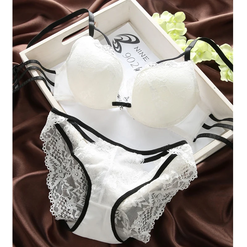 

Sexy Push Up Padded Underwear Briefs Lace Bra Set Bra And Panty Set Back Closure Seamless Women Underwire Lingerie Set