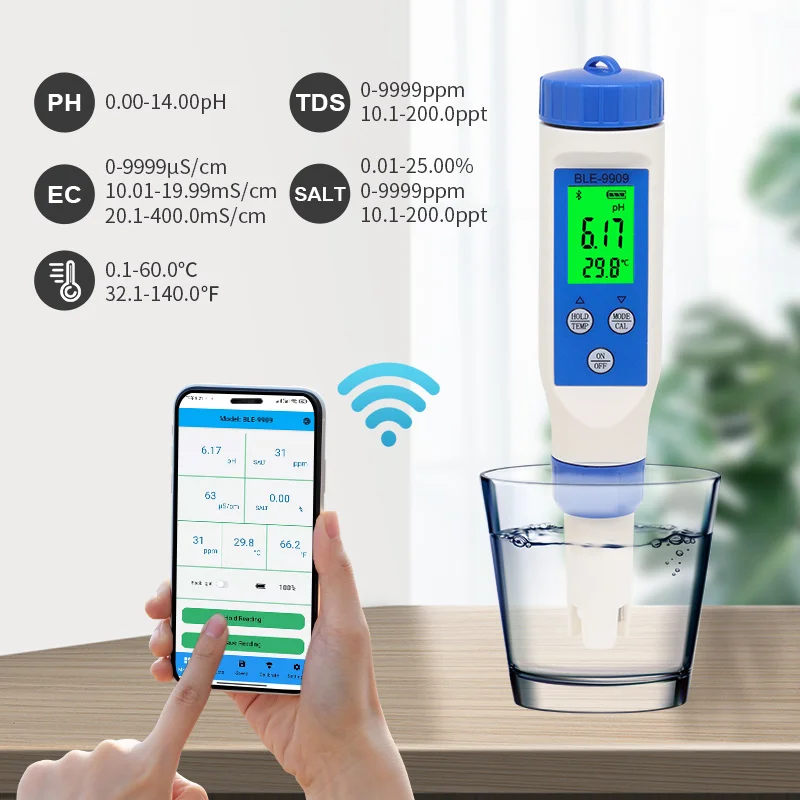 3/4/5 в 1 Bluetooth PH метр TDS/EC/ORP/солености/SG/Temp инструмент с подсветкой цифровой монитор