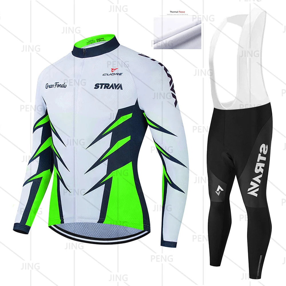 

STRAVA Мужская зимняя теплая одежда для триатлона из флиса с длинными рукавами велосипедная одежда подтяжки велосипедные брюки для 2020