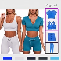 new seamless women zipper yoga set workout sportswear gym clothing fitness long sleeve high waist leggings 24 pcs sports suits