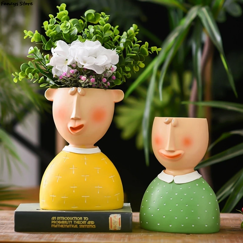 

Resin Cartoon Stupid Face Boy Vase Decoration Nordic Quality Family Ornaments Art Crafts Sculpture Indoor Outdoor Flowerpot New