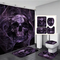 Skull Print Black Shower Curtains the Bathroom Curtain Accessories Set with Bath Mat Carpet Bathtub Home Halloween Decor