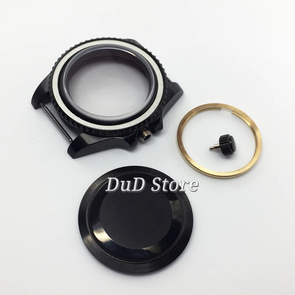 

40mm Black PVD stainless steel watch case sapphire glass fit ETA 2836 miyota 8215/8205/821A Mingzhu DG2813/ 3804 movement