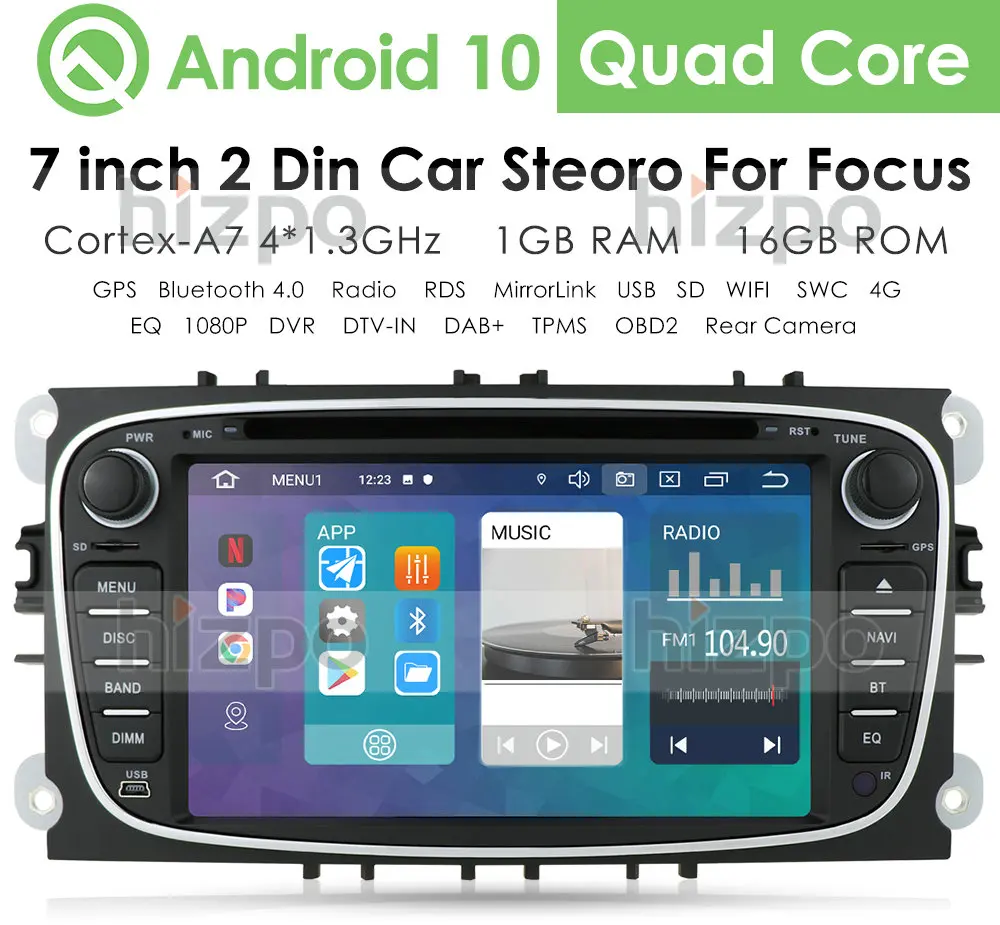 2Din Android 10 Автомобильный DVD Радио для Ford Focus 2 Mondeo S MAX C Galaxy транзит Kuga 2008 2012 стерео