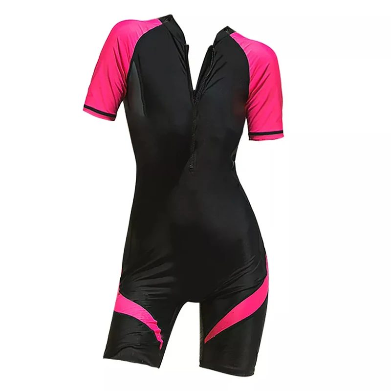 

Ladies Swimsuit Sports Short Sleeve One-Piece Snorkeling Surfing Swimsuit Lycra Comfortable Sunscreen Quick-Dry Zipper Swimsuit