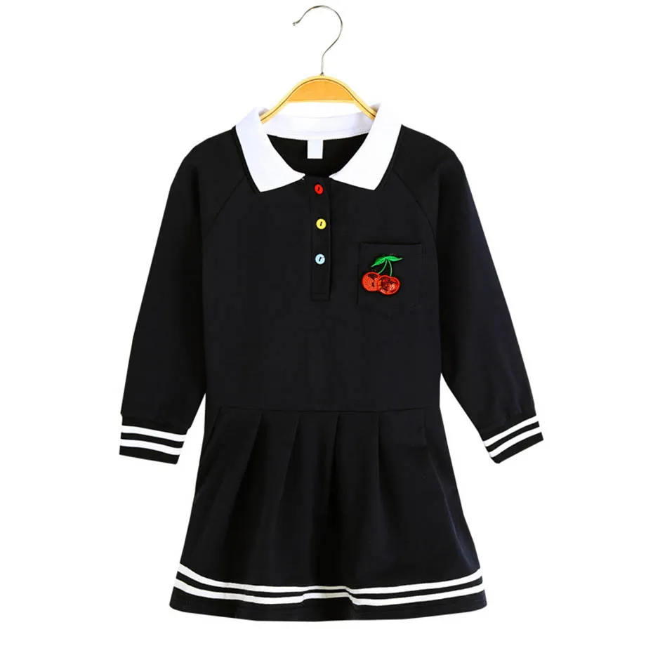 Girl Dresses Cherry Embroidery Dress For Girls Long Sleeve Party Children Autumn Cute Clothes 6 8 10 12 14 Year | Детская одежда и