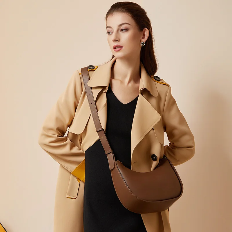 Free Shipping 2022 Winter Large-capacity Cowhide Leather Saddle Female Underarm Bag Niche Small Shopping Bag For Women