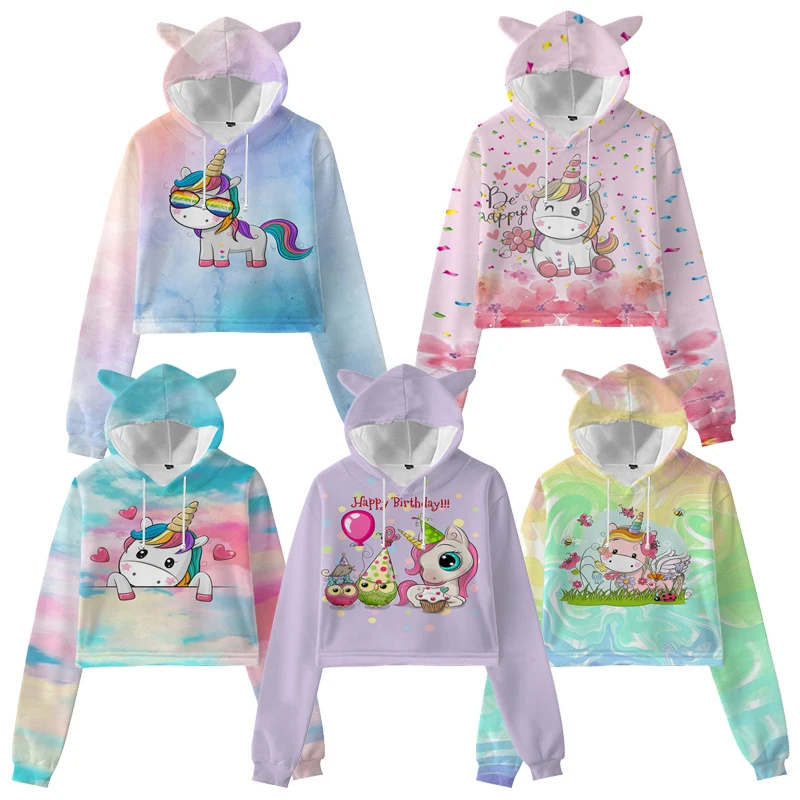 

Girls Cute Unicorn 3D Print Hoodies for Children Cartoon Anime Pullovers Kids Bunny Ear Sweatshirts Teens Crop Tops Sudadera