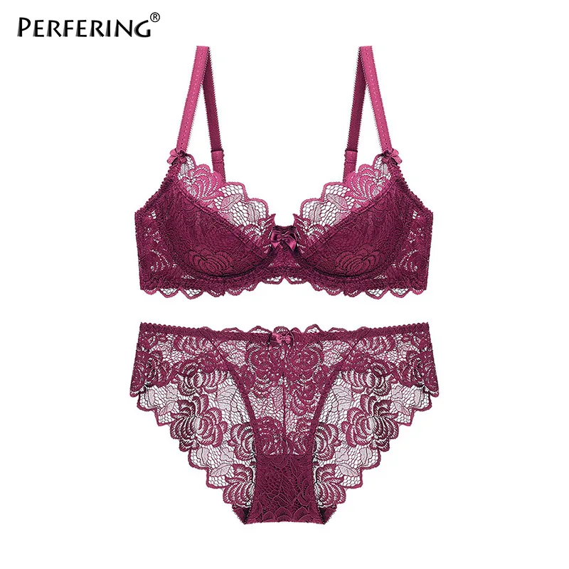 Perfering кружевной прозрачный сексуальный бюстгальтер набор ультра тонкий пуш ап