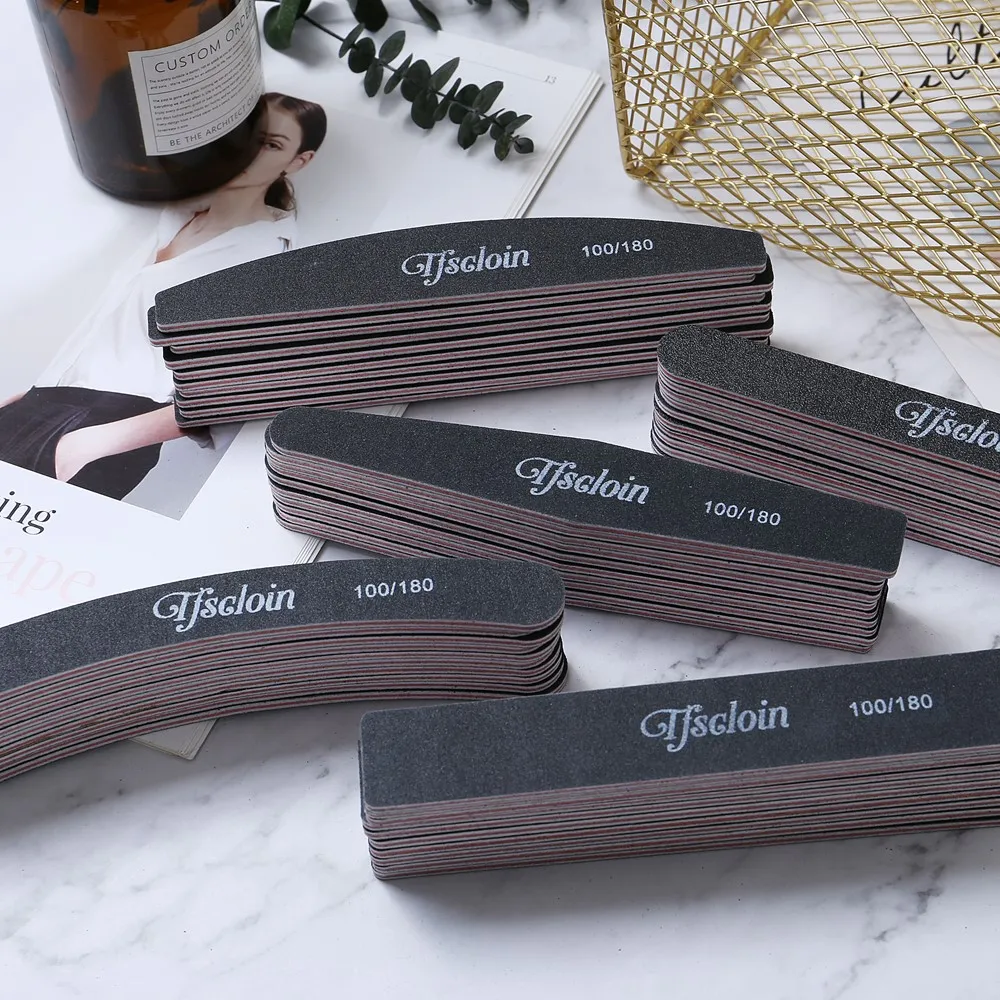 10pcs Nail File Manicure Pedicure Buffer Sanding Files Crescent Sandpaper 100/180 Grit Art Tool Double Sided Thick Stick | Красота и