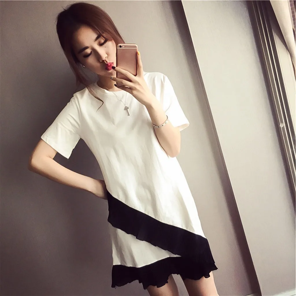 Женское платье с круглым вырезом Повседневное оборками и коротким рукавом