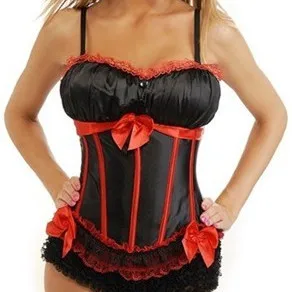 High quality black satin beautiful bowknot sexy woman corset  lingerie