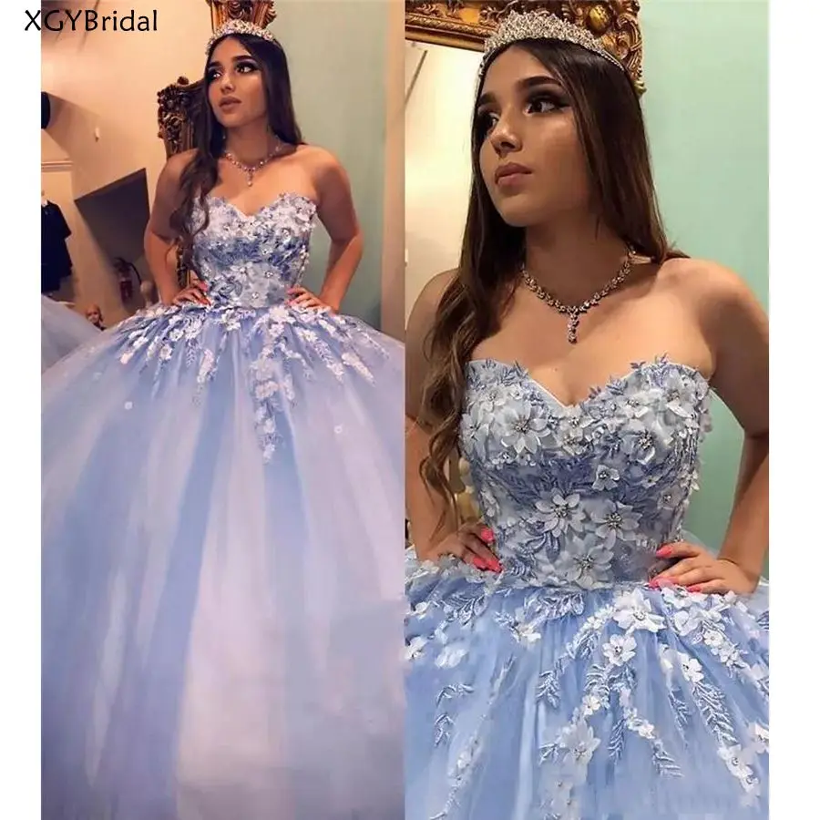 

New Quinceanera Dresses Princess Ball Gown 3D Flower Lace Sweetheart Bateau Prom Gowns Tulle Sweet Party Dress Graduation Robes