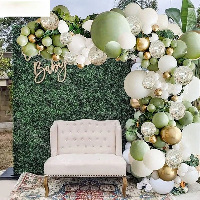 

Balloons Arch Garland Kit White Gold DIY Retro Green Confetti Balloons Set for Wedding Birthday Baby Shower Party Decorations