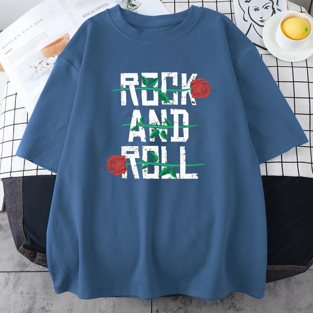 

Fock And Roll Print Tshirts Womans Fashion Crewneck Cotton T-shirt Simplicity Vintage T-shirts Summer Oversized Female Tshirts