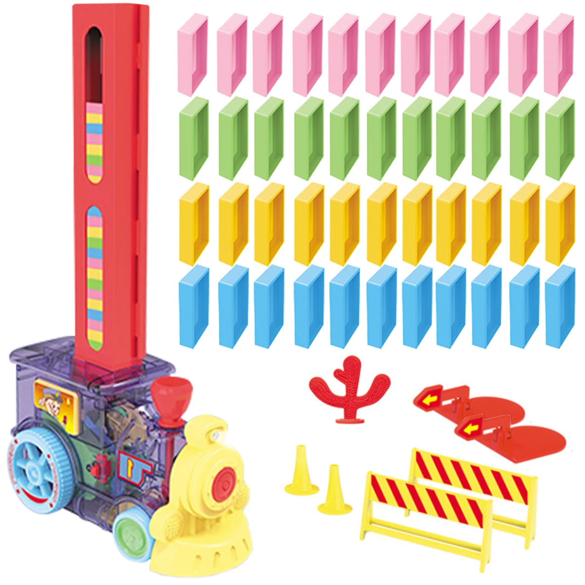 

Kids Domino Train Car Blocks 60pcs Colorful Domino Building Stacking Toy Automatic Laying Brick Game Educational DIY Toy Gifts