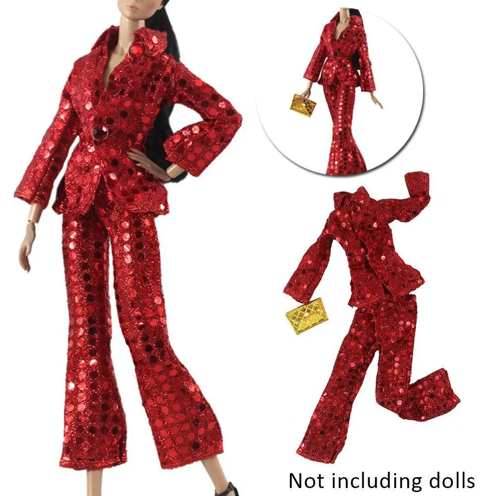 

11 Inch 30cm Dolls Suit Red Sequin Dress Dolls Dress Three-piece Toy W1Y8